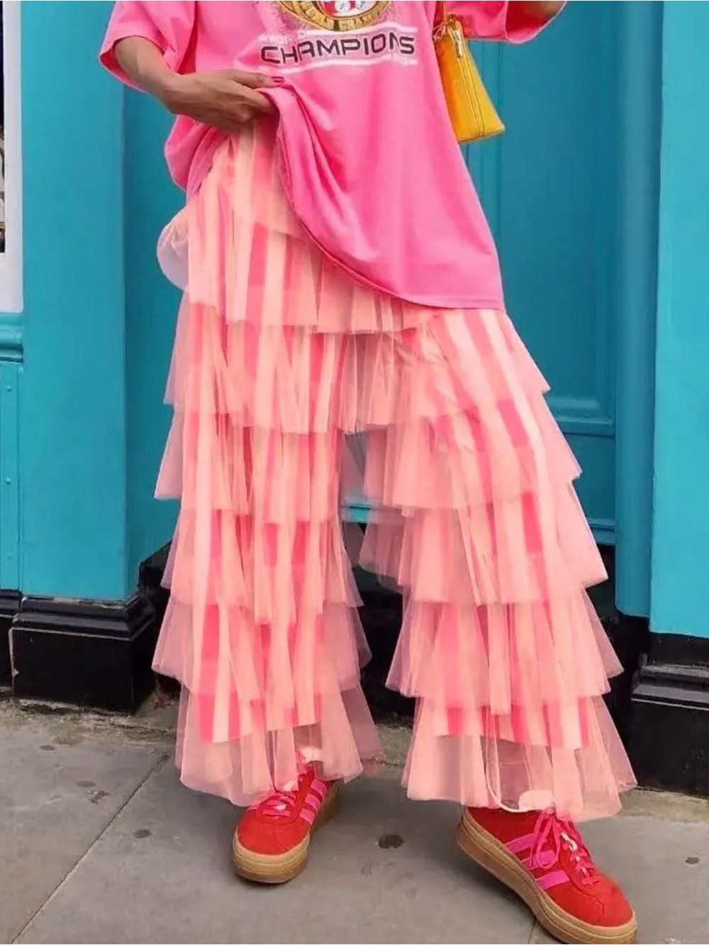 Pink Layered Tulle Ruffle wide leg Pants Hidden Brand Boho MP dupe